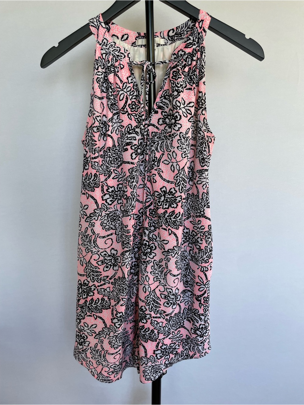 C&E Pink Black Floral Sleeveless Shift Dress XS 60s/70s retro style